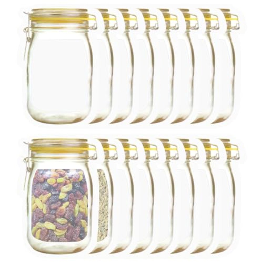 Travel Ziplock Bags - 16Pcs Mason Jar Bags 5 oz