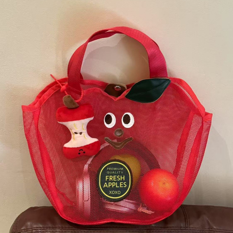 Travel Accessories Toiletries - Cute Apple Mesh Handbag Niche Fruit-shaped