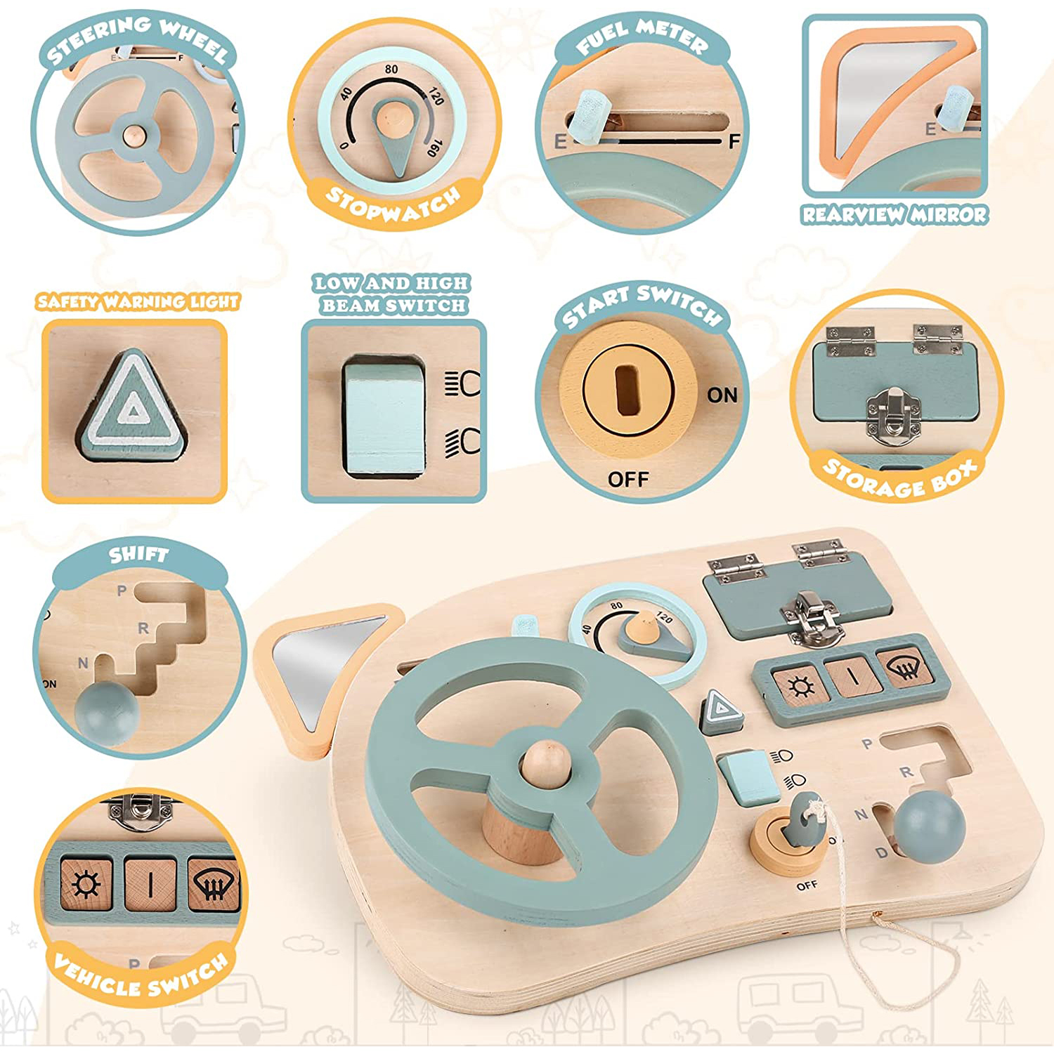 Travel Accessories For Toddlers - Montessori Toy Steering Wheel Wooden Busy