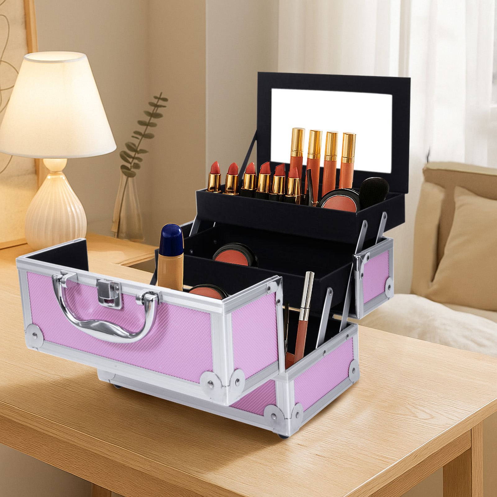 Pink Aluminum Alloy Makeup Cas - Travel Accessories Toiletries ulasan dan harga