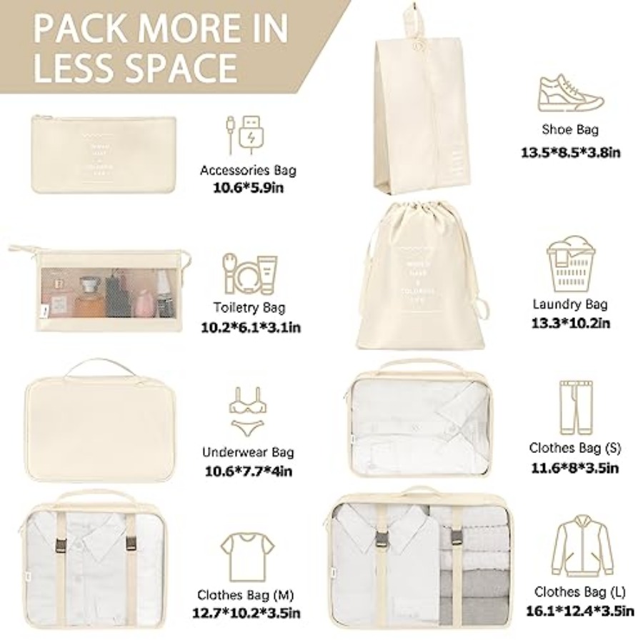 8 Set Packing Cubes for Travel - Travel Accessories Toiletries ulasan dan harga