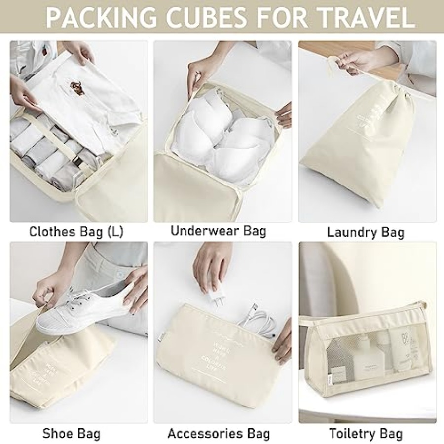 8 Set Packing Cubes for Travel - Travel Accessories Toiletries ulasan dan harga